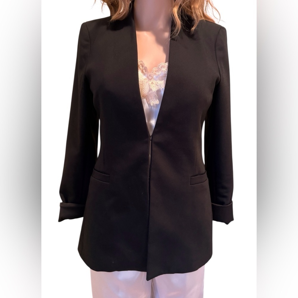 Alice + Olivia Black Blazer Open Front Hook & Eye Tailored Size 4